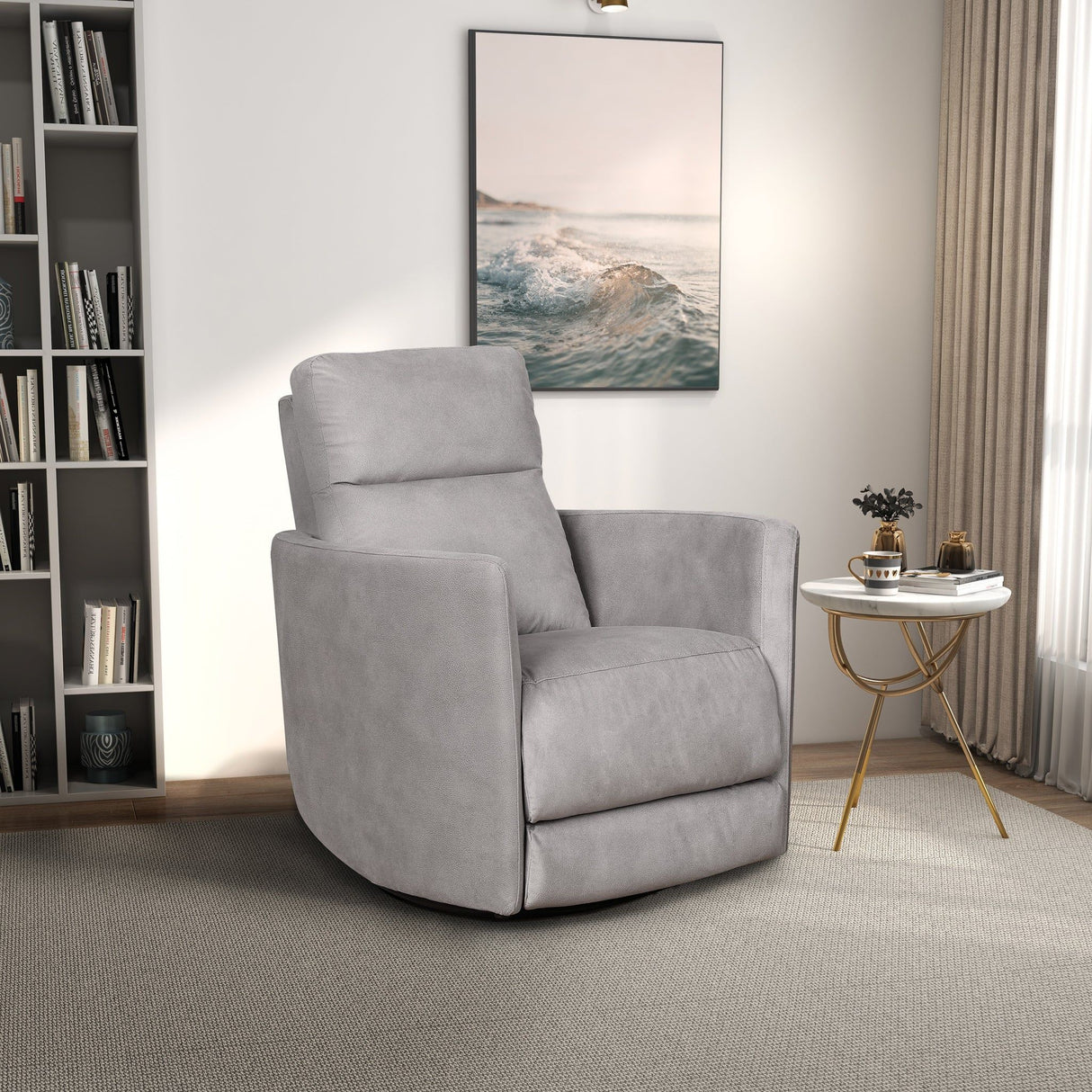 Lawson - Swivel Glider Suede Recliner Chair - Latte by Ashcroft Furniture | Bel Furniture