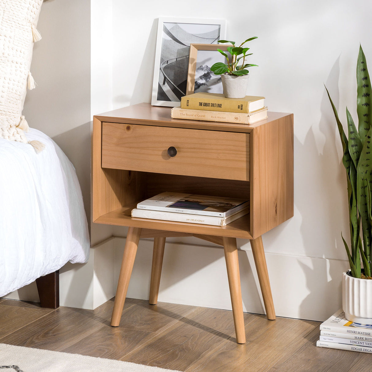 Mid Century Modern Single Drawer Nightstand by Walker Edison | Bel Furniture
