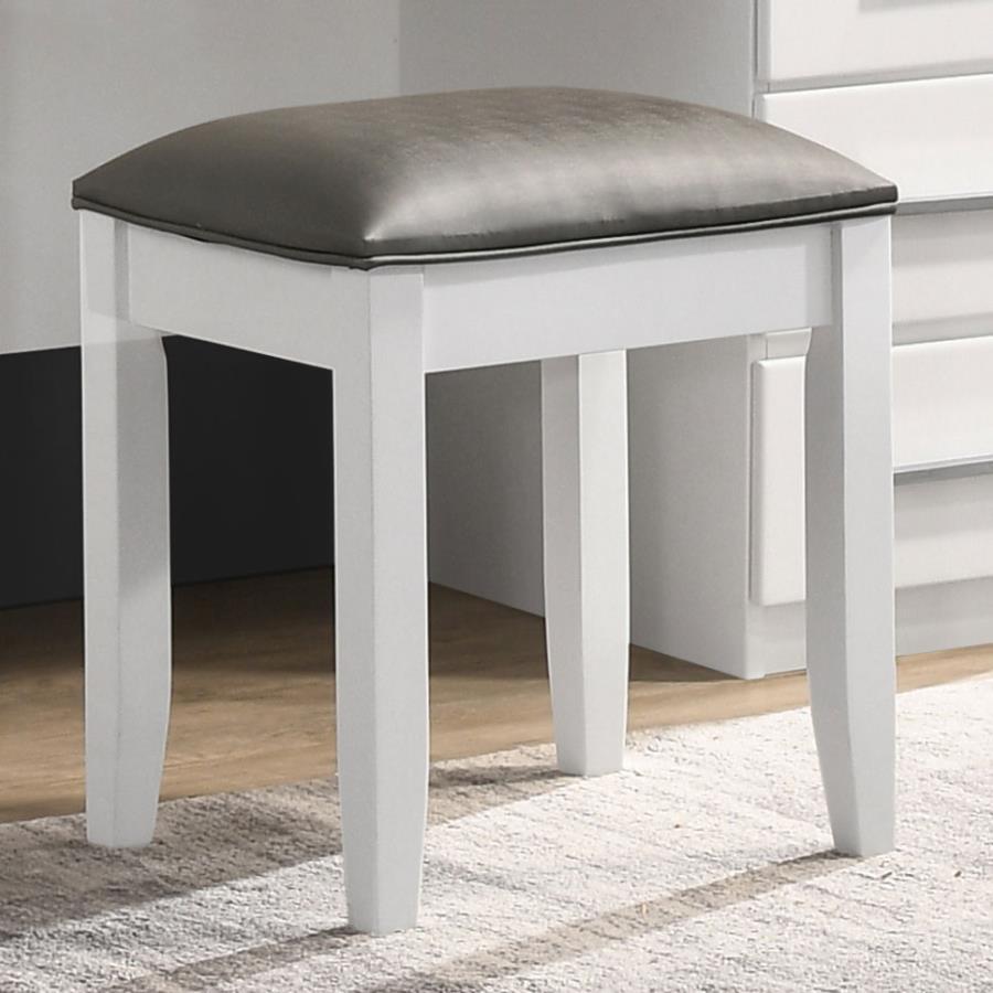 Felicity - Upholstered Vanity Stool - Metallic And Glossy White by CoasterElevations | Bel Furniture