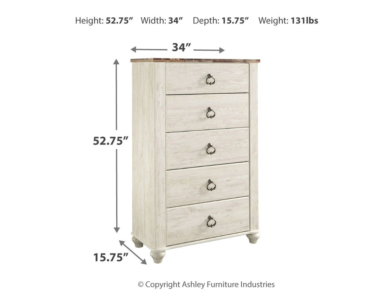 Willowton - Brown / Beige / White - Five Drawer Chest by Signature Design by Ashley® | Bel Furniture