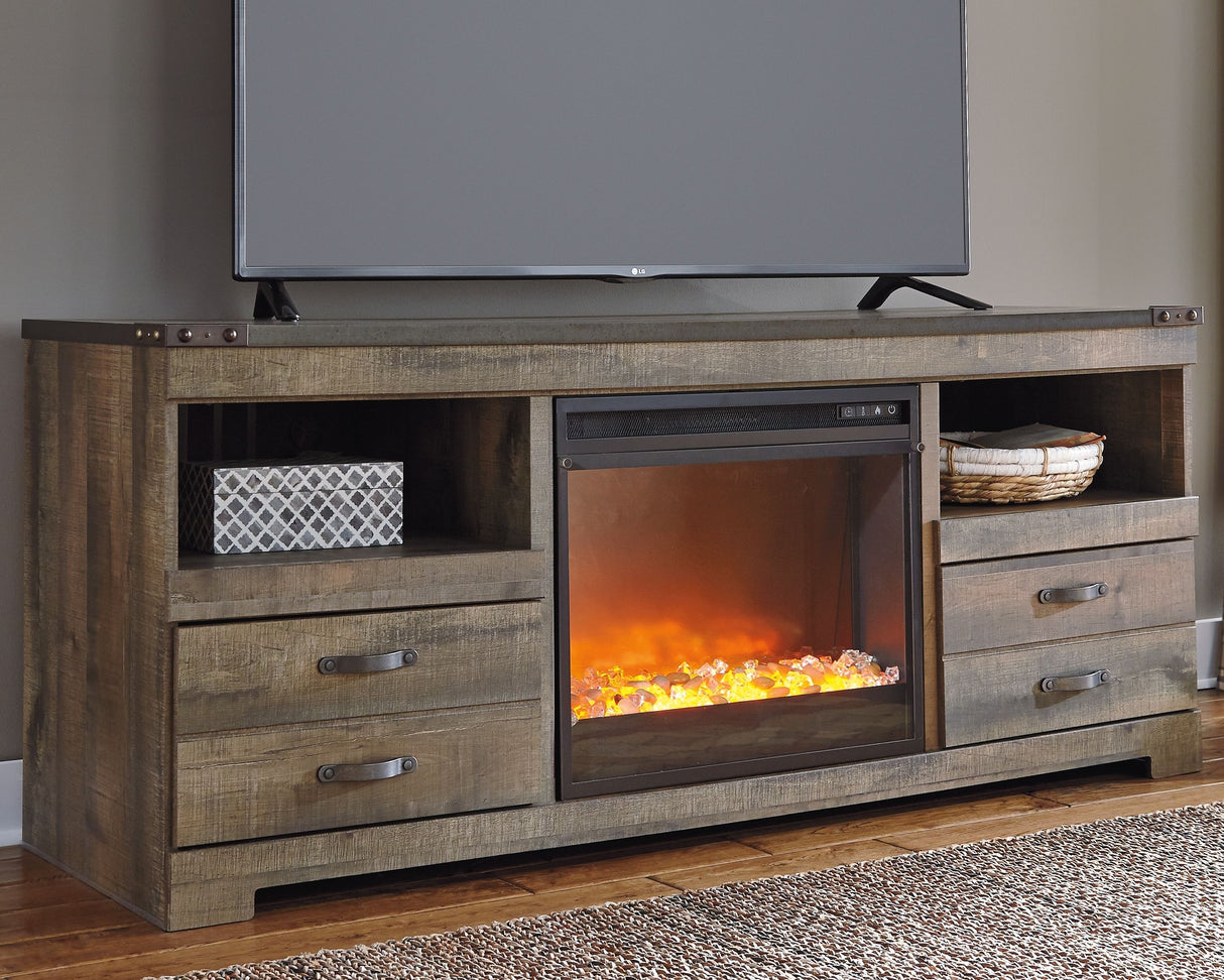 Trinell - Entertainment Center Dark Brown 2 Pc. - 63" TV Stand with Fireplace Insert Glass Stone by Signature Design by Ashley® | Bel Furniture