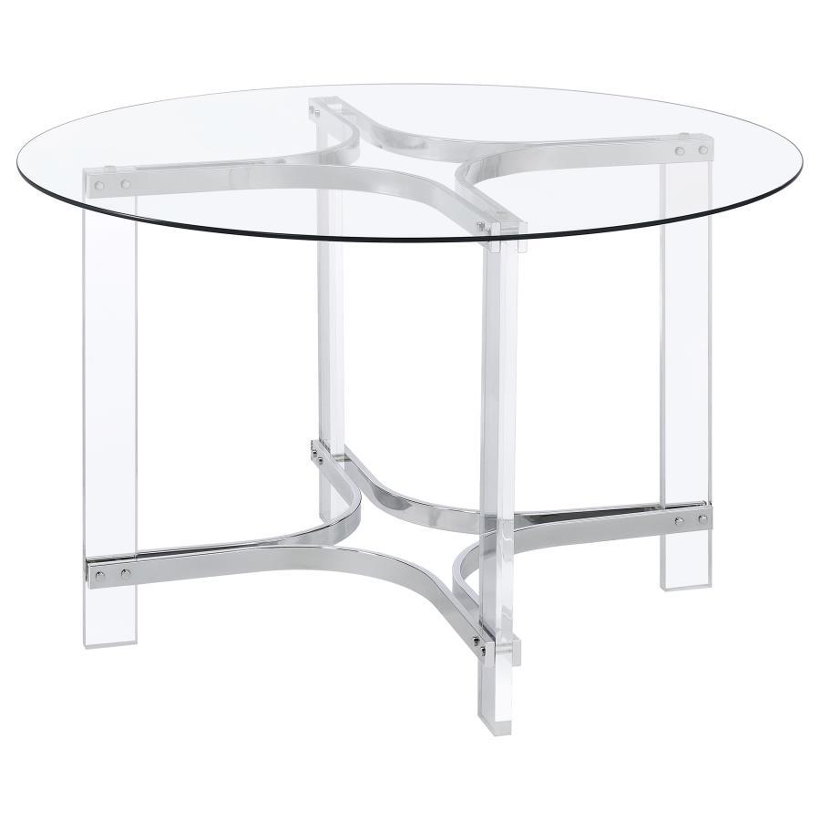 Keeling - Round Glass Top Acrylic Dining Table - Chrome by Coaster Fine Furniture | Bel Furniture