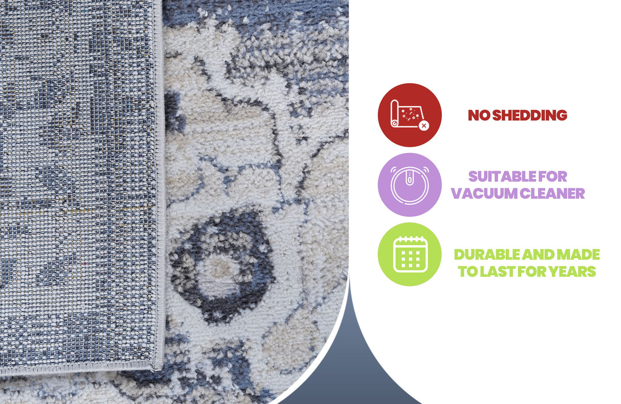 Payas - 6' X 9' Medallion Area Rug - Cream / Blue