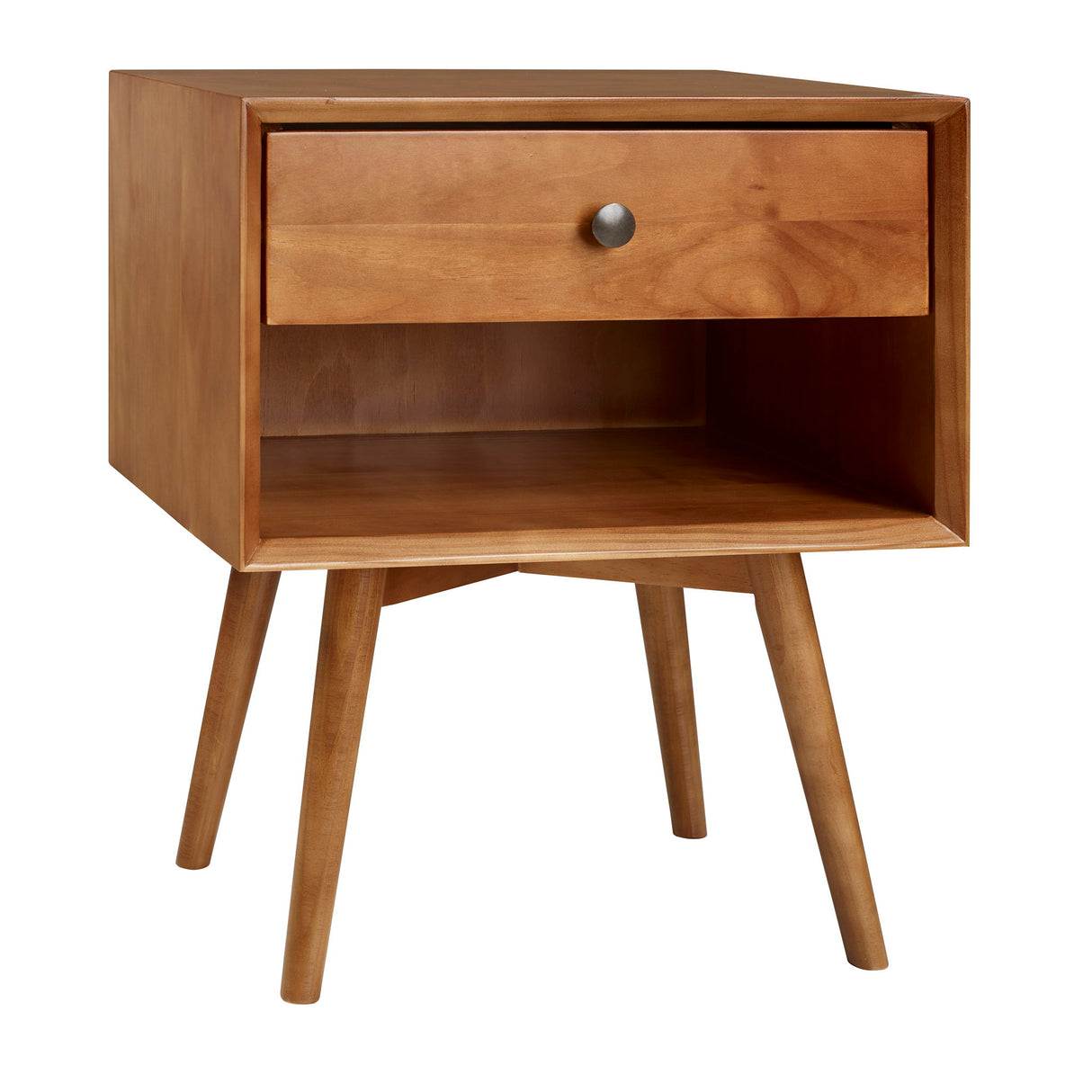 Mid-Century Modern Single Drawer Solid Wood Nightstand Light Brown by Walker Edison | Bel Furniture
