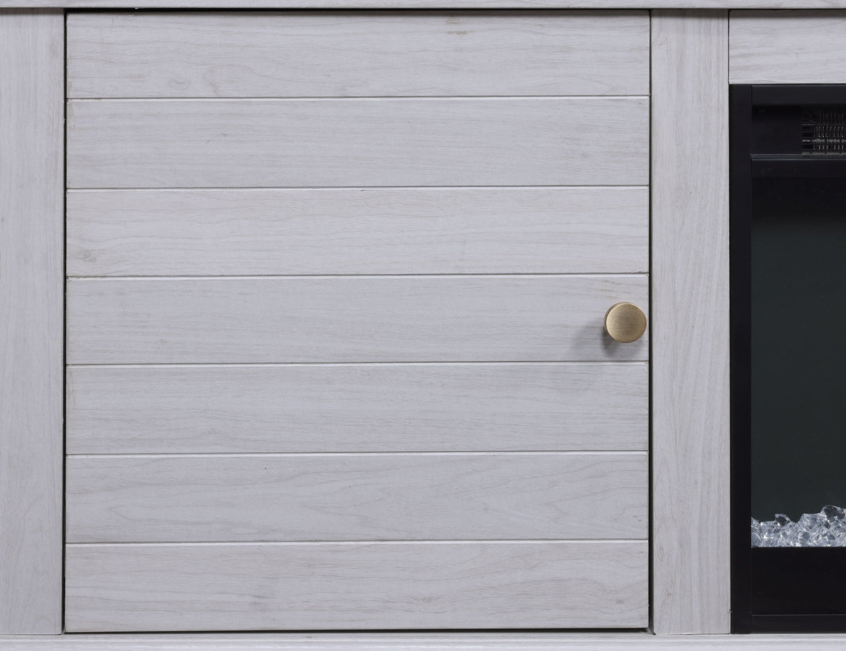 Lucifer - TV Stand Console With Fireplace - White Walnut by Lilola Home | Bel Furniture