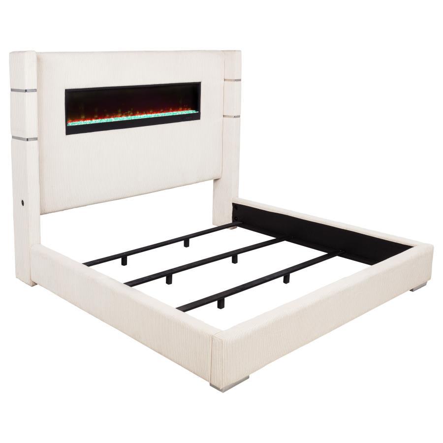 Tisdall - Upholstered Fireplace Bed White King by Coaster Fine Furniture | Bel Furniture