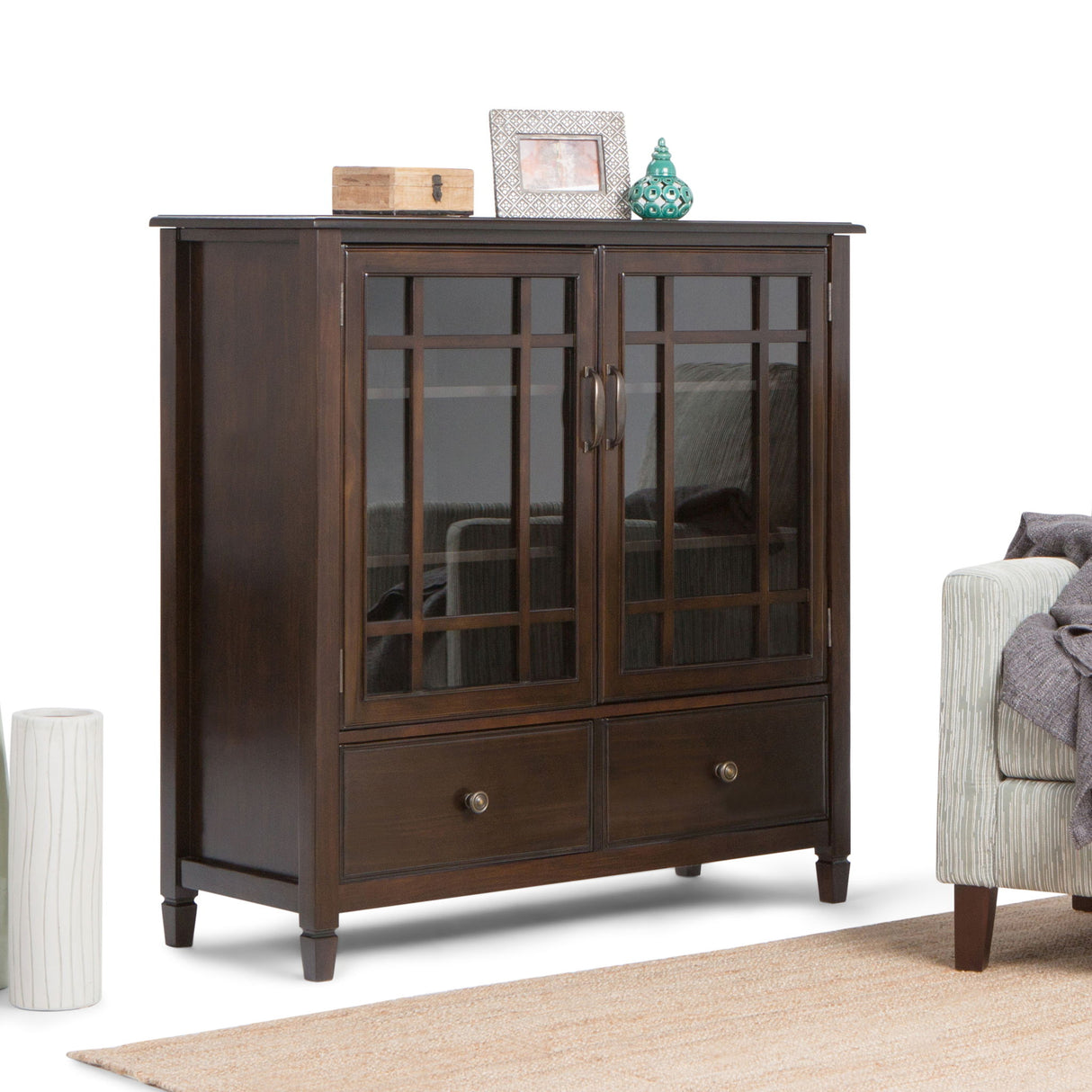 Connaught - Tall Storage Cabinet - Dark Chestnut Brown by Simpli-Home | Bel Furniture