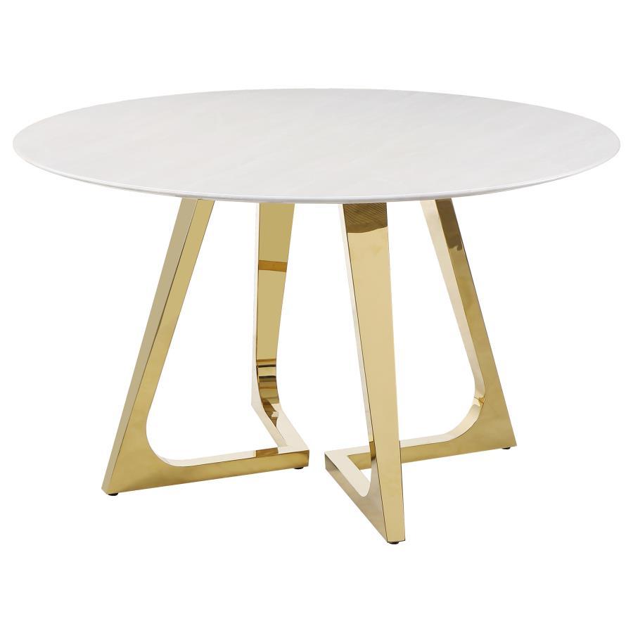 Gwynn - Round Marble Stainless Steel Dining Table - Gold by Coaster Fine Furniture | Bel Furniture