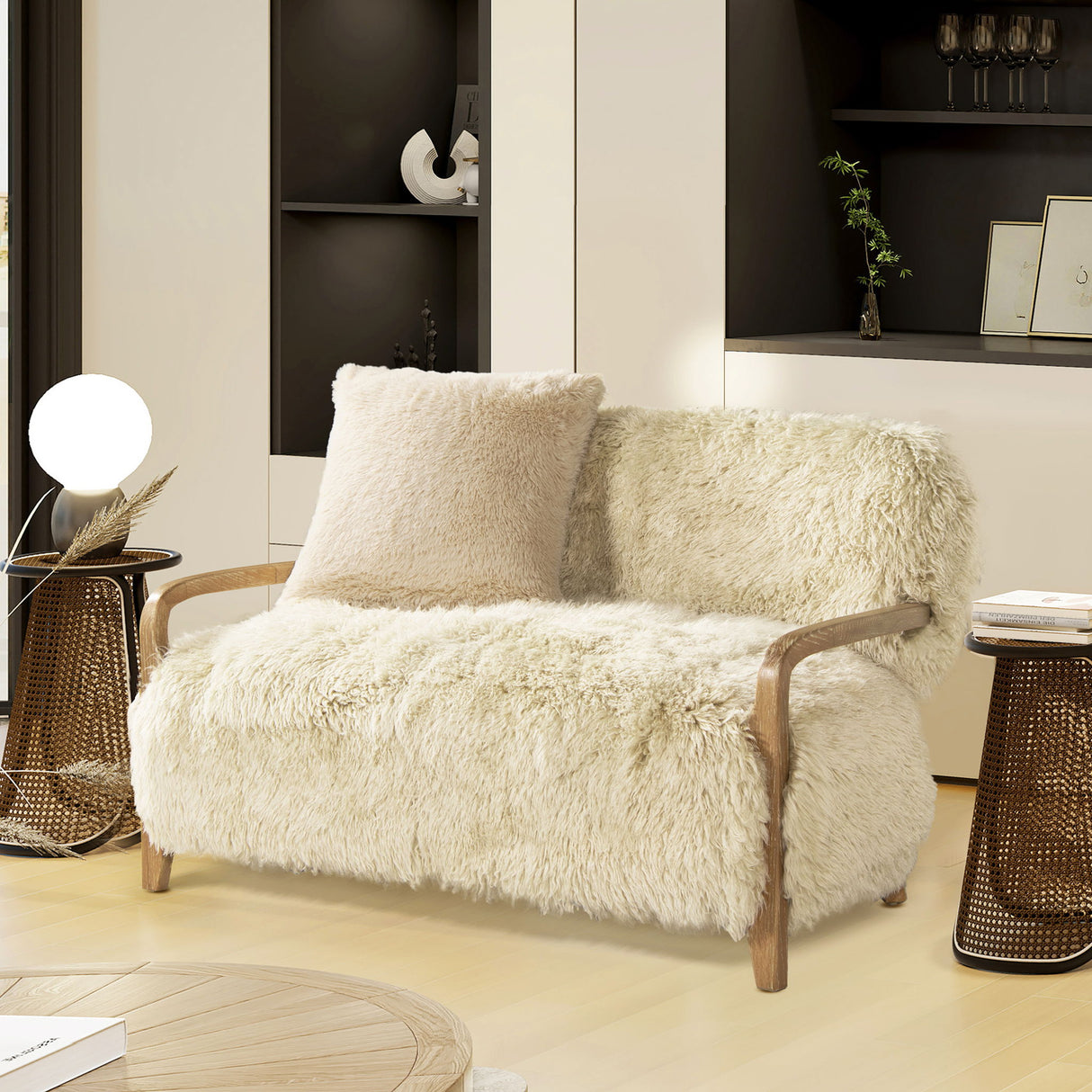 Enchante - Sheepskin Accent Loveseat - Taupe / Natural by Jennifer Taylor Home | Bel Furniture
