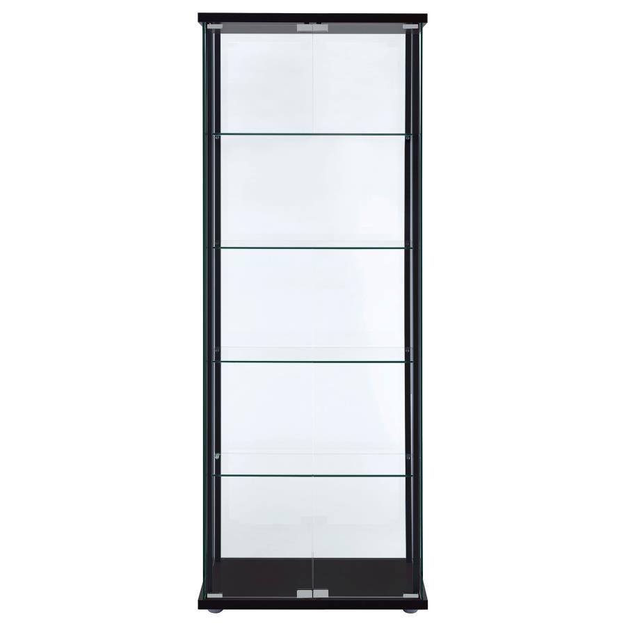 Delphinium - 5-Shelf Clear Glass Curio Display Cabinet - Black by CoasterEveryday | Bel Furniture