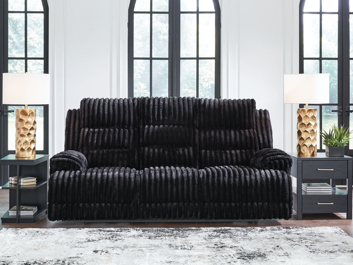 Rhine Falls - Onyx - Reclining Power Sofa With Drop Down Table by Signature Design by Ashley® | Bel Furniture