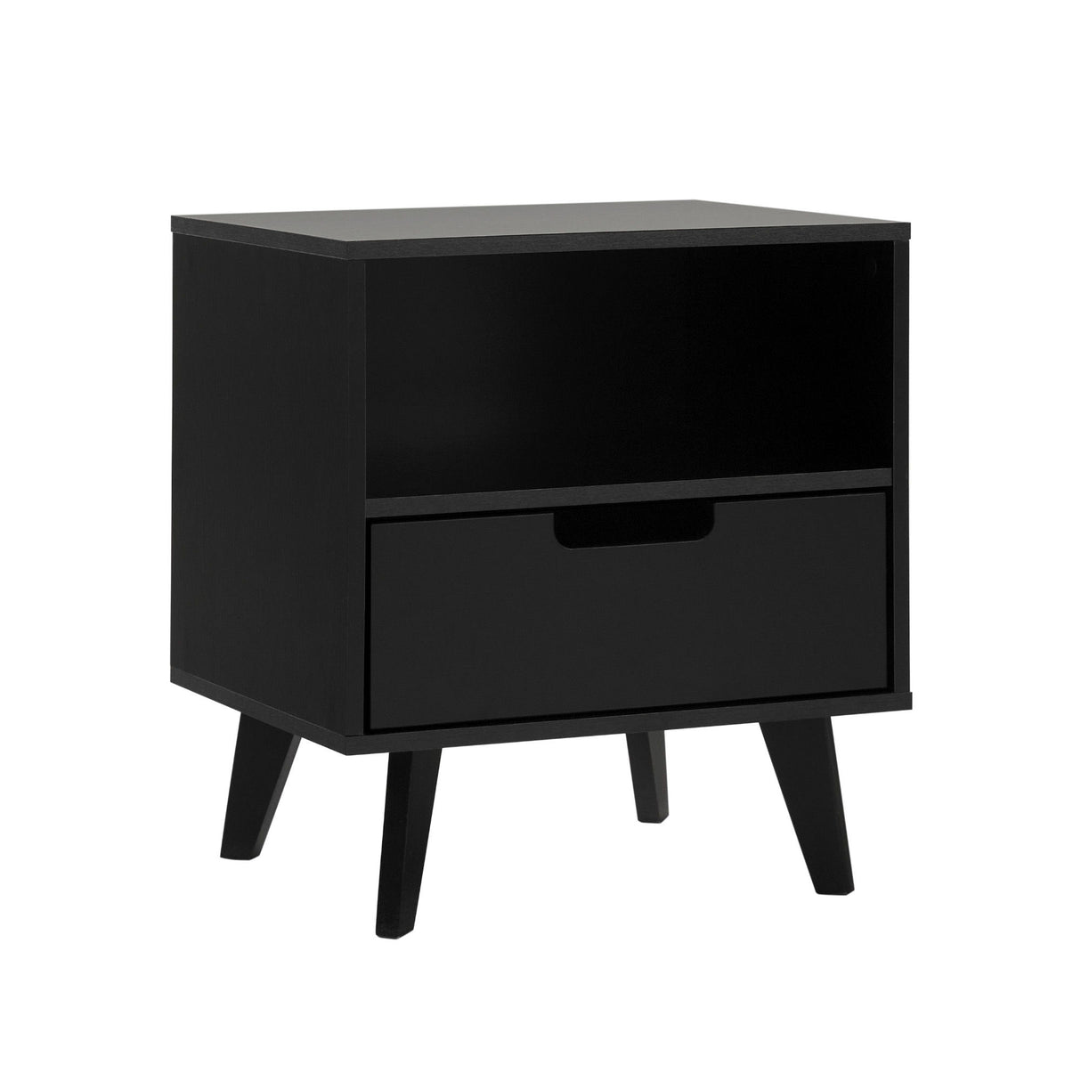 Modern 1 Drawer Nightstand With Open Cubby Black by Walker Edison | Bel Furniture