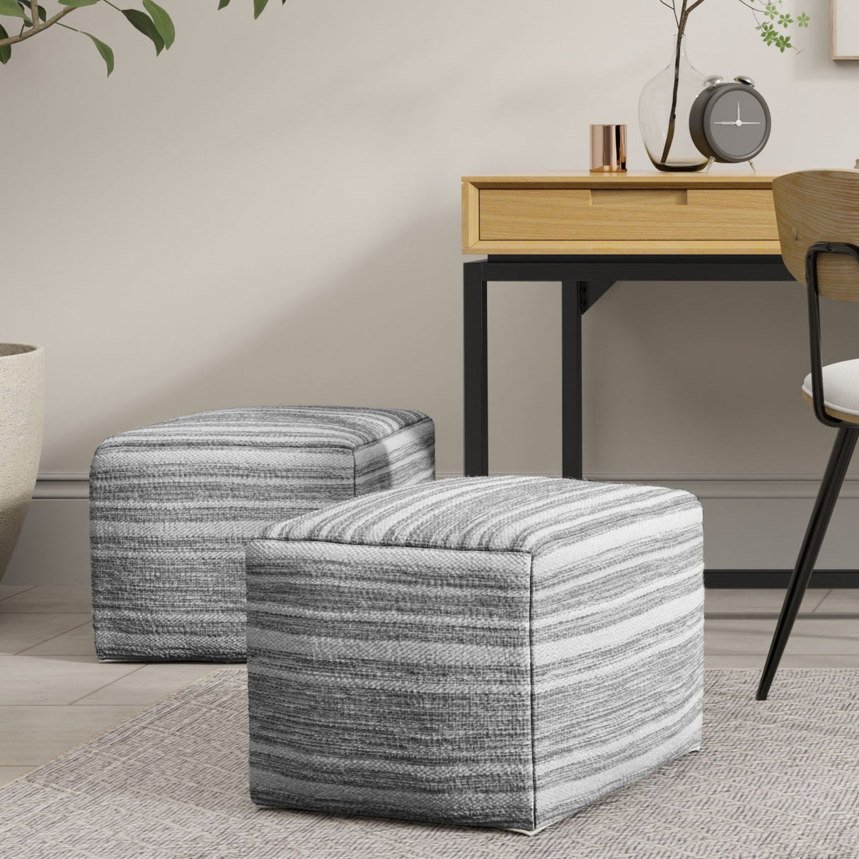 Carina - Square Woven Pouf - Black White by Simpli-Home | Bel Furniture
