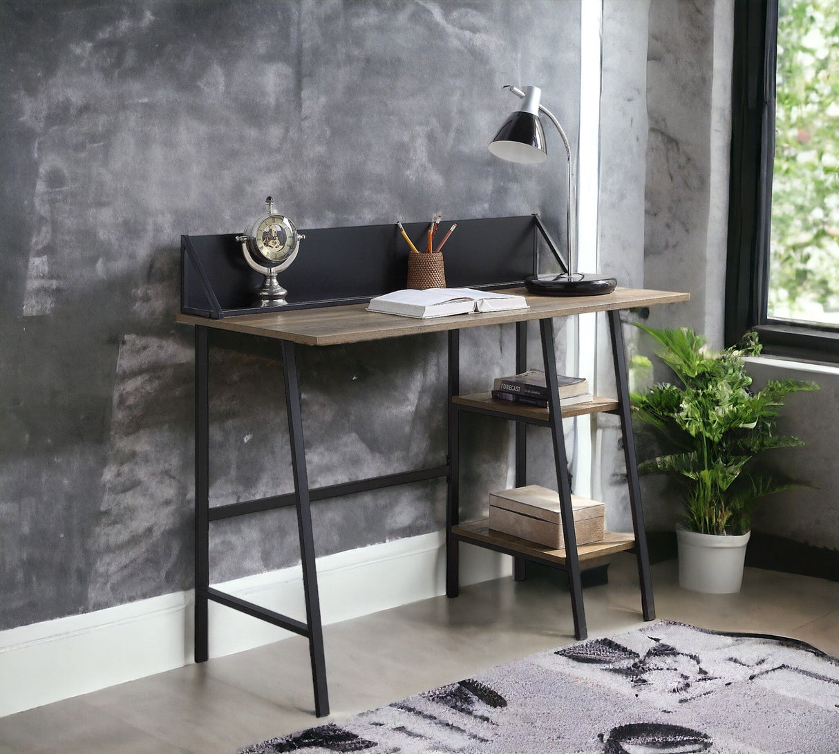 Garima - Legs Writing Desk - Rustic Oak / Black by Urban Nest | Bel Furniture