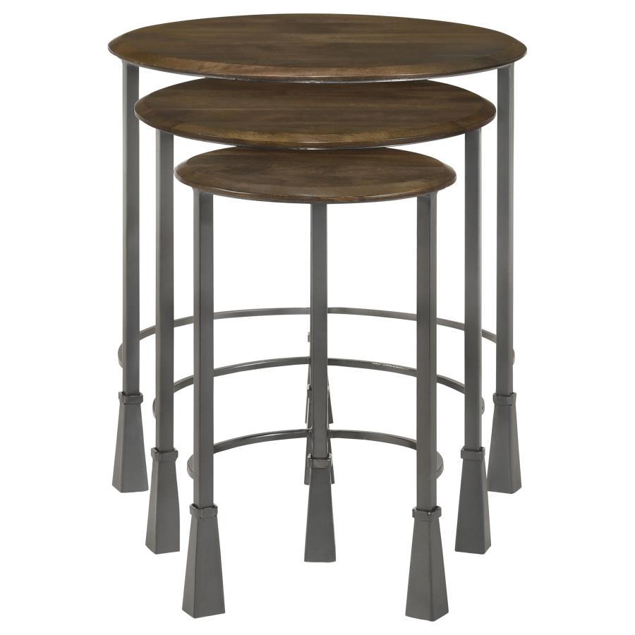 Deja - 3 Piece Round Nesting Table Set - Natural And Gunmetal by CoasterElevations | Bel Furniture