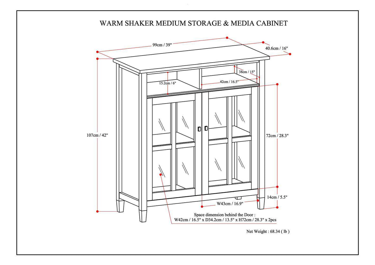 Warm Shaker - Handcrafted Medium Storage Media Cabinet