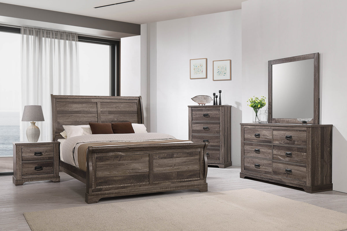 Gracie Driftwood Gray 6-Piece Bedroom Set with Sleigh Bed & Antique Black Hardware