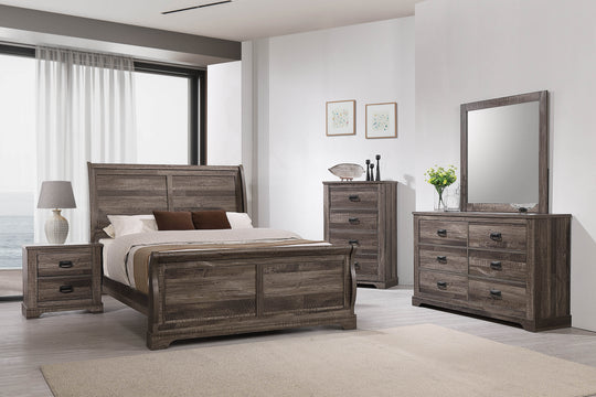 Gracie Driftwood Gray 6-Piece Bedroom Set with Sleigh Bed & Antique Black Hardware