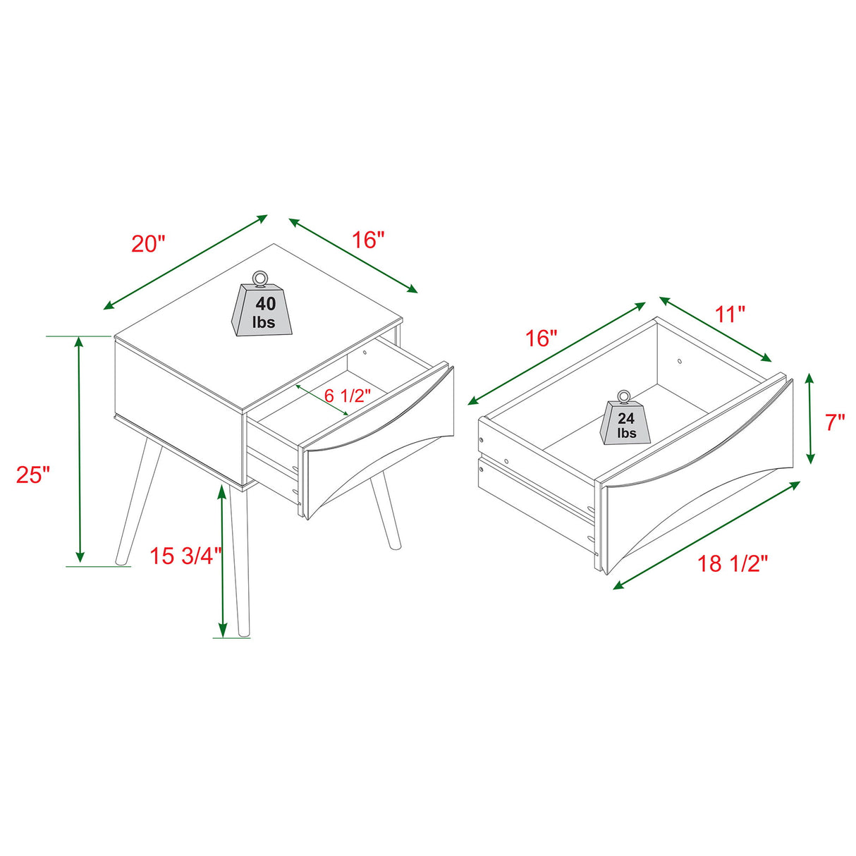 Mid-Century Modern 1 Drawer Solid Wood Nightstand - Walnut by Walker Edison | Bel Furniture