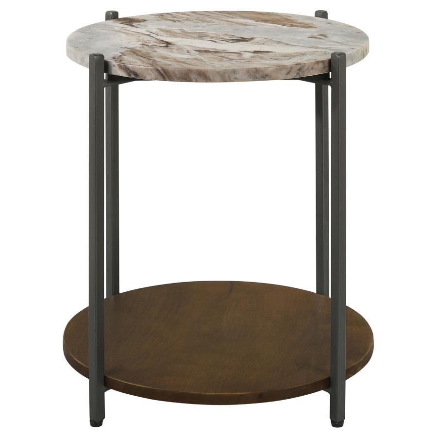 Noemie - Round Marble Top Accent Side Table - White And Gunmetal by CoasterEssence | Bel Furniture