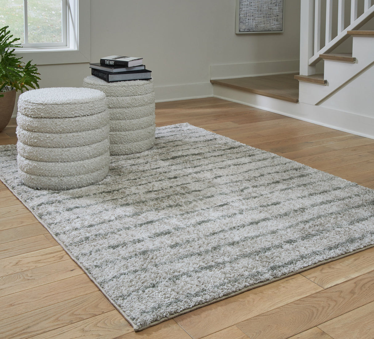 Laddway - 5' x 7' Rug - Cream / Green