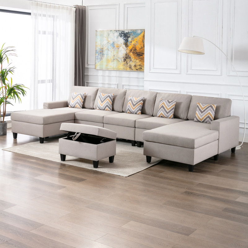 Nolan - Fabric 6 Piece Sectional Sofa With Pillows And Interchangeable Legs by Lilola Home | Bel Furniture