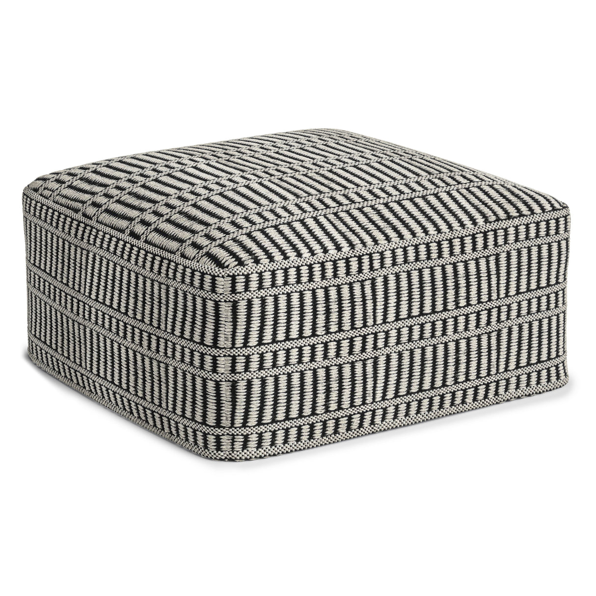 Safford - Square Woven Outdoor / Indoor Pouf - Black / White by Simpli-Home | Bel Furniture