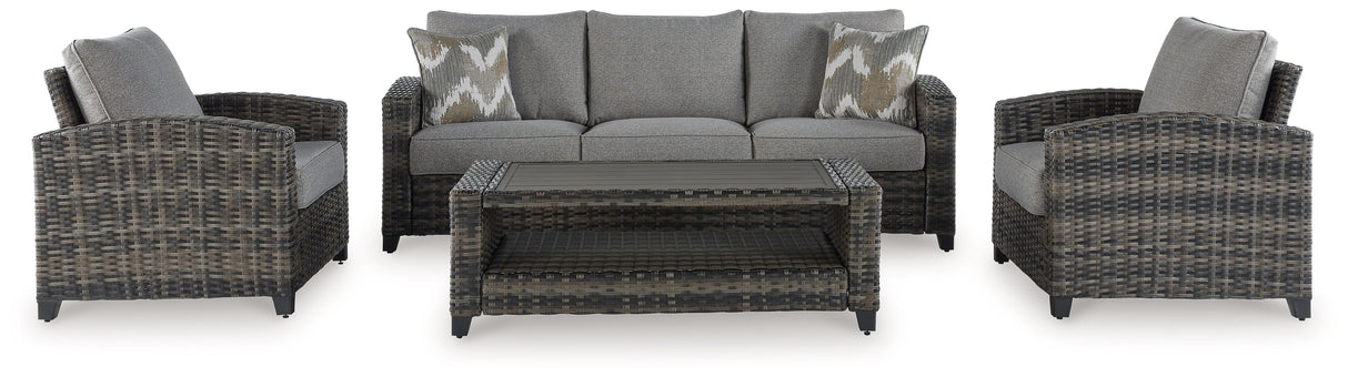 Oasis Court - Gray - Sofa, Chairs, Table Set (Set of 4) by Signature Design by Ashley® | Bel Furniture