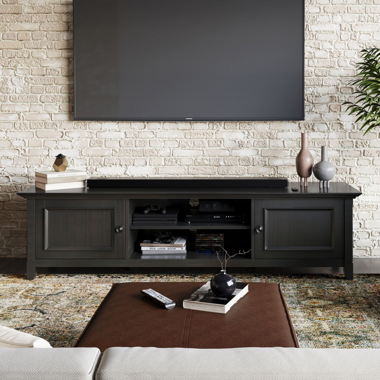Amherst - Low TV Media Stand - Hickory Brown by Simpli-Home | Bel Furniture