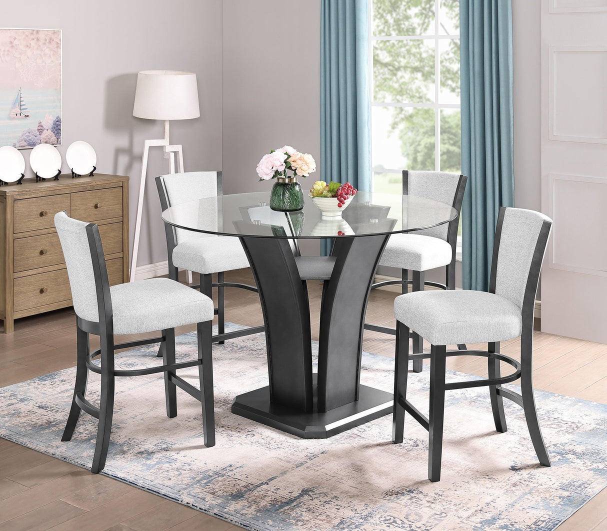 Camelia - Counter Dining Room Set Black 5 Pc. Table, 4 Chairs by Crown Mark | Bel Furniture