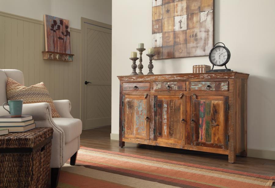 Harper - 3 Door Solid Reclaimed Wood Accent Cabinet - Brown by CoasterElevations | Bel Furniture