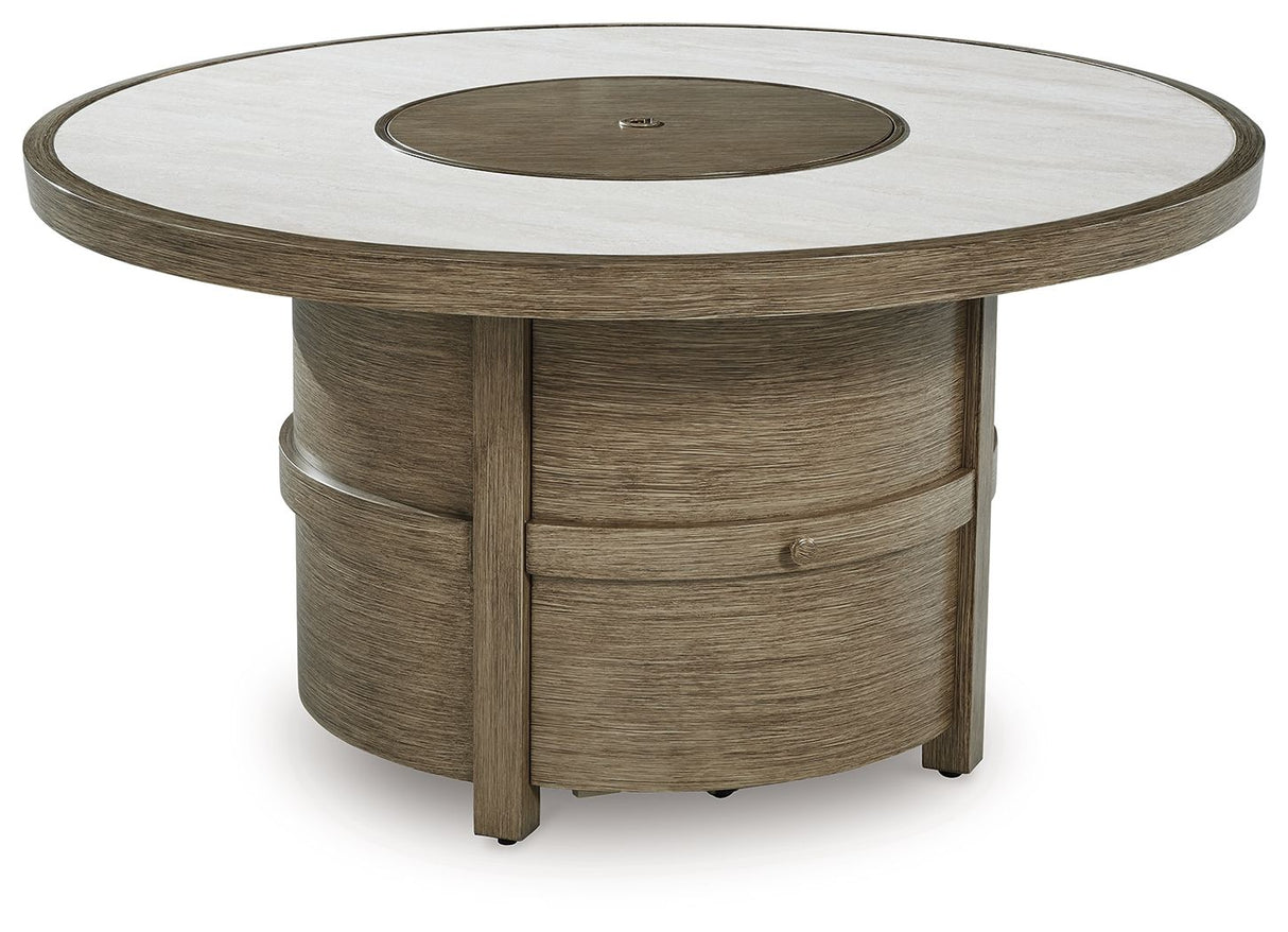 Rainier Ranch - Beige - Round Fire Pit Table by Signature Design by Ashley® | Bel Furniture