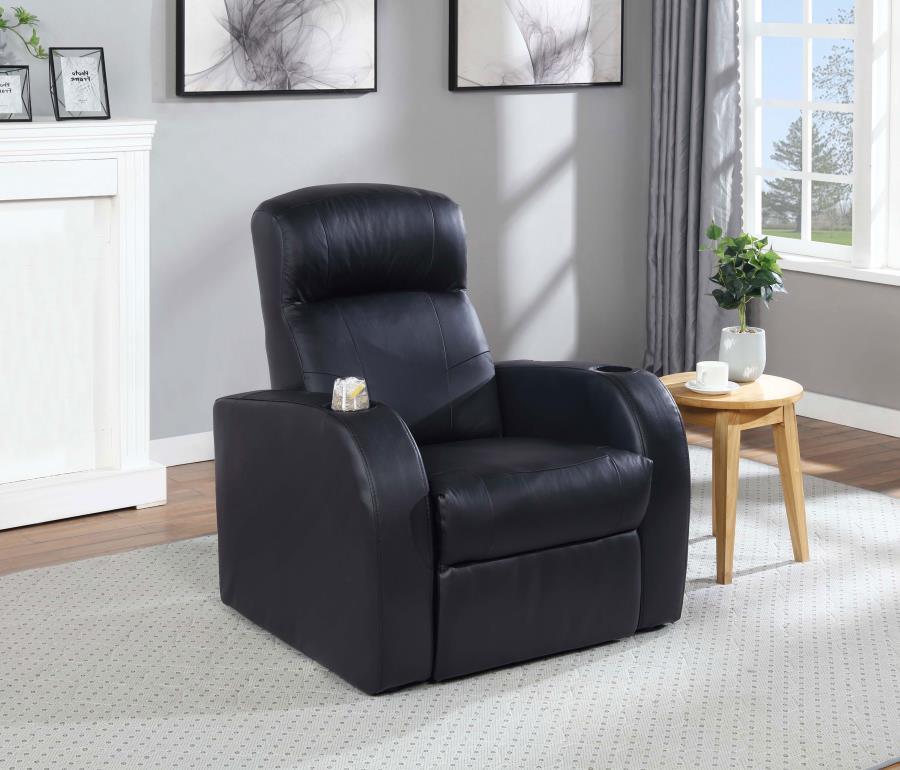 Cyrus - Upholstered Track Arm Recliner - Black by CoasterEssence | Bel Furniture