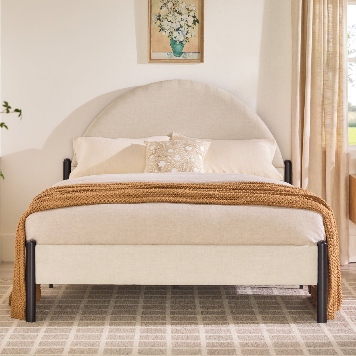 Bed Modern Upholstered Curved Headboard by Walker Edison | Bel Furniture