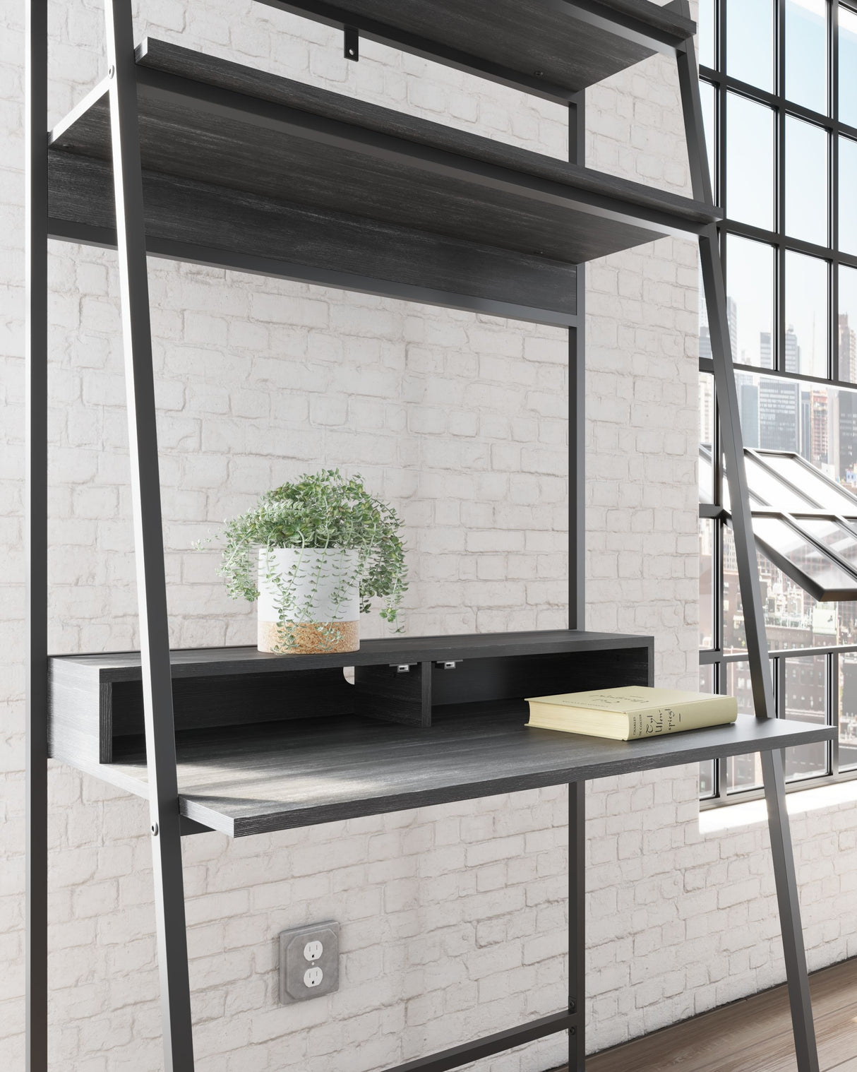 Yarlow - Black - Home Office Desk and Shelf by Signature Design by Ashley® | Bel Furniture
