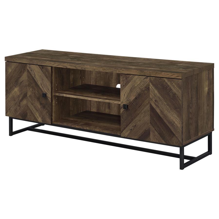 Myles - 2 Door Engineered Wood TV Stand - Rustic Oak by CoasterEssence | Bel Furniture