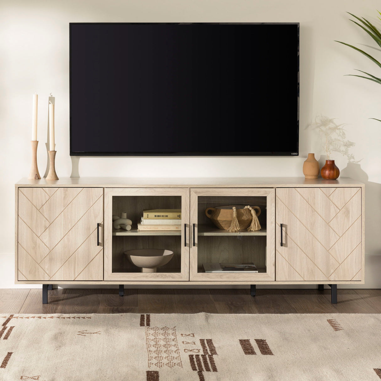 Modern Scandinavian 4 Door Herringbone 70" TV Stand For TVs Up To 80" by Walker Edison | Bel Furniture