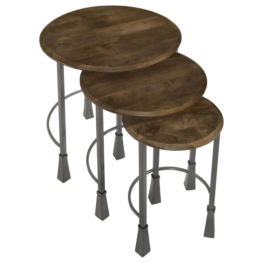 Deja - 3 Piece Round Nesting Table Set - Natural And Gunmetal by CoasterElevations | Bel Furniture