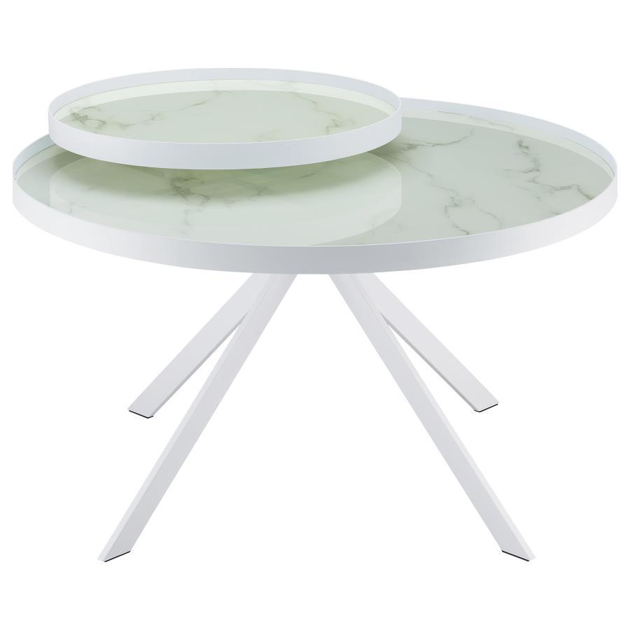 Briggs - Round Marble Printed Glass Top Coffee Table by Coaster Fine Furniture | Bel Furniture
