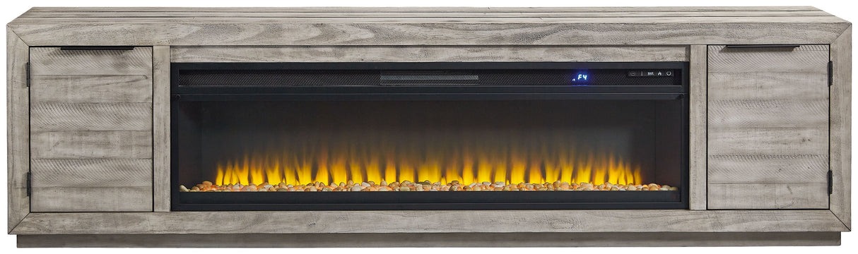 Naydell - Gray - 92" TV Stand with Wide Fireplace Insert by Signature Design by Ashley® | Bel Furniture
