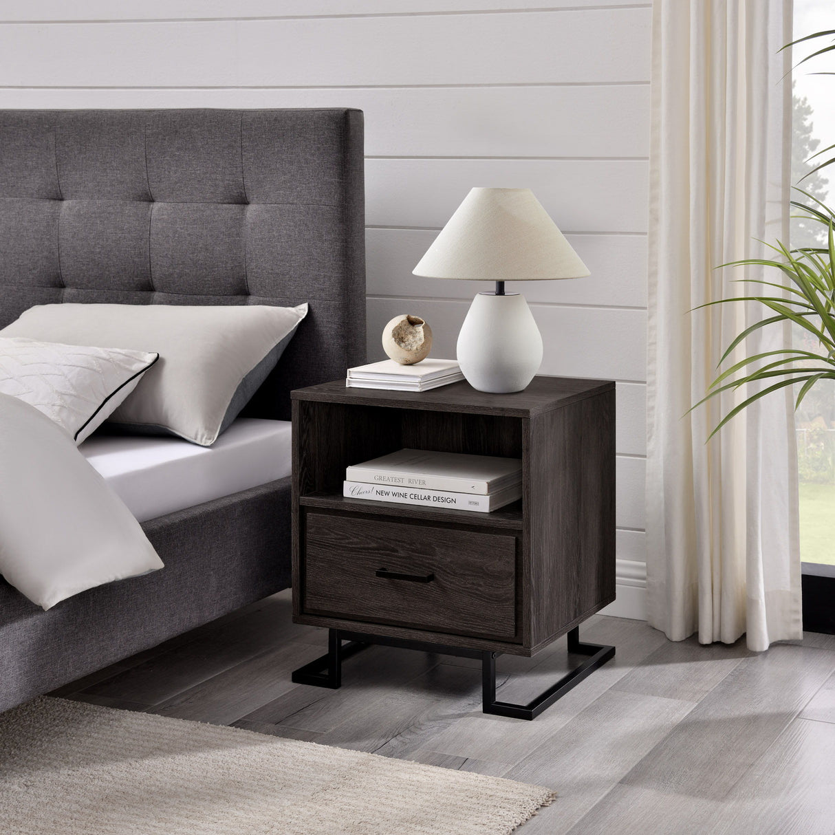 Contemporary 1 Drawer Nightstand - Charcoal by Walker Edison | Bel Furniture