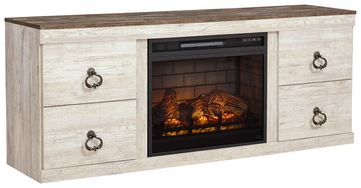 Willowton - 5-Piece Entertainment Center With Electric Fireplace - Whitewash