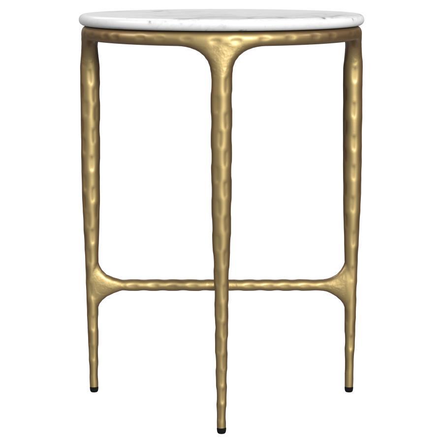 Baldwin - Round Marble Top Side Table - White And Gold by Coaster Fine Furniture | Bel Furniture