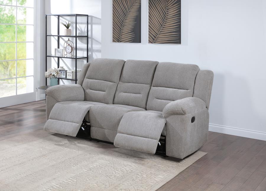 Gilson - Chenille Upholstered Reclining Sofa - Gray by Coaster Fine Furniture | Bel Furniture