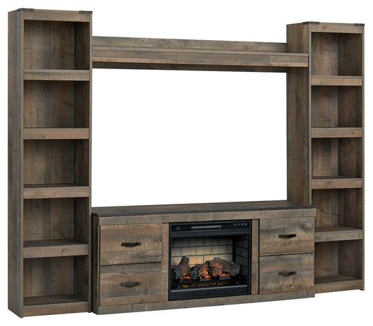 Trinell - 4-Piece Entertainment Center With 60" TV Stand Dark Brown Faux Firebrick Fireplace Insert by Signature Design by Ashley® | Bel Furniture