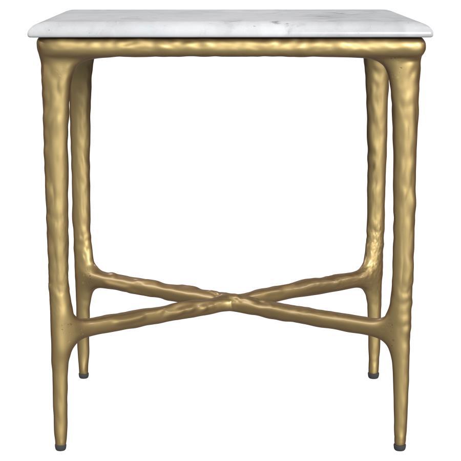 Baldwin - Rectangular Marble Top Side Table - White And Gold by Coaster Fine Furniture | Bel Furniture