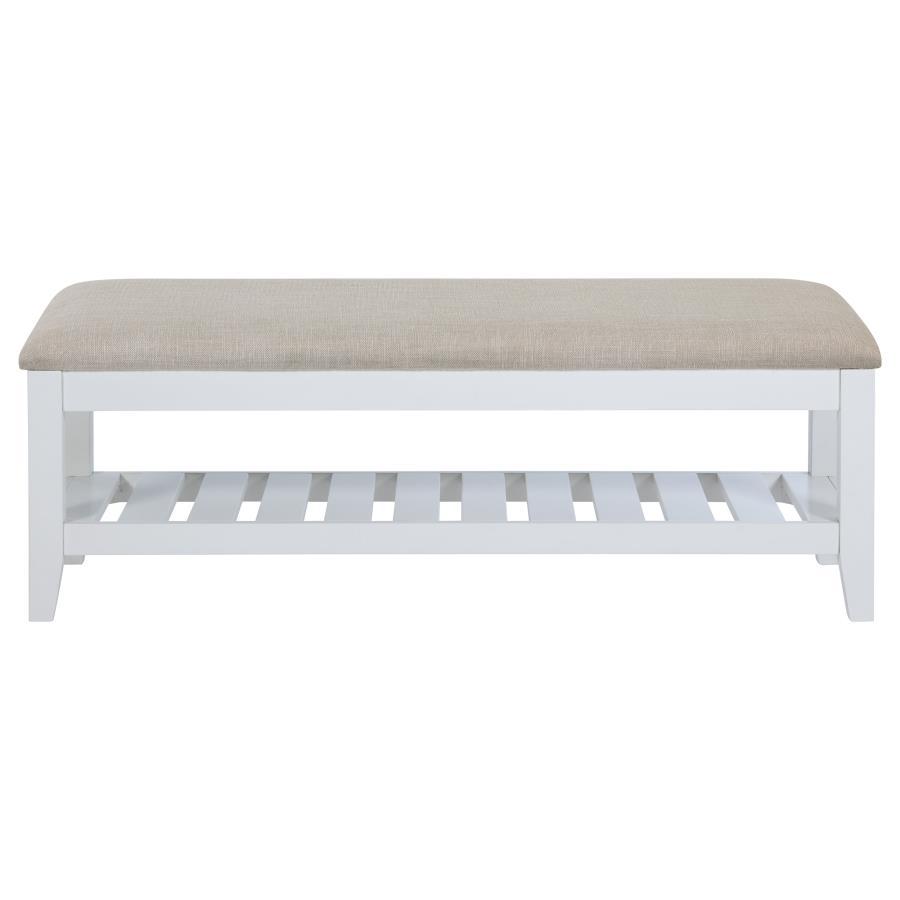 Bexhill - Upholstered Rectangular Bench with Shelf - White by Coaster Fine Furniture | Bel Furniture