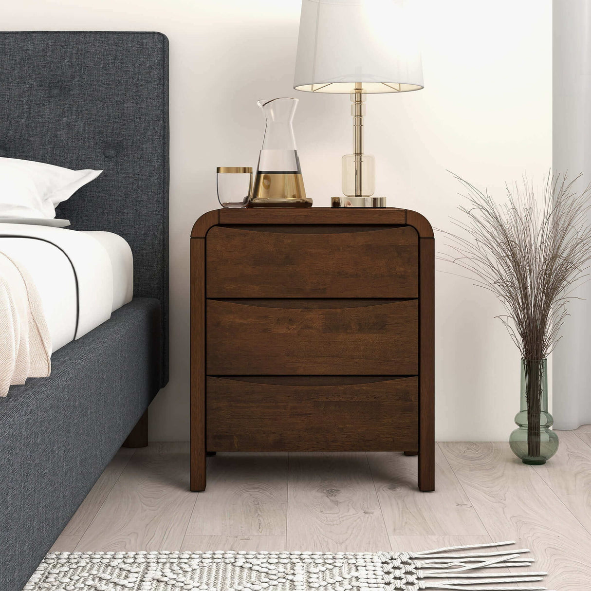 Lionel - Mid-Century Modern Nightstand 3 Drawer Bed Side Table - Brown by Ashcroft Furniture | Bel Furniture