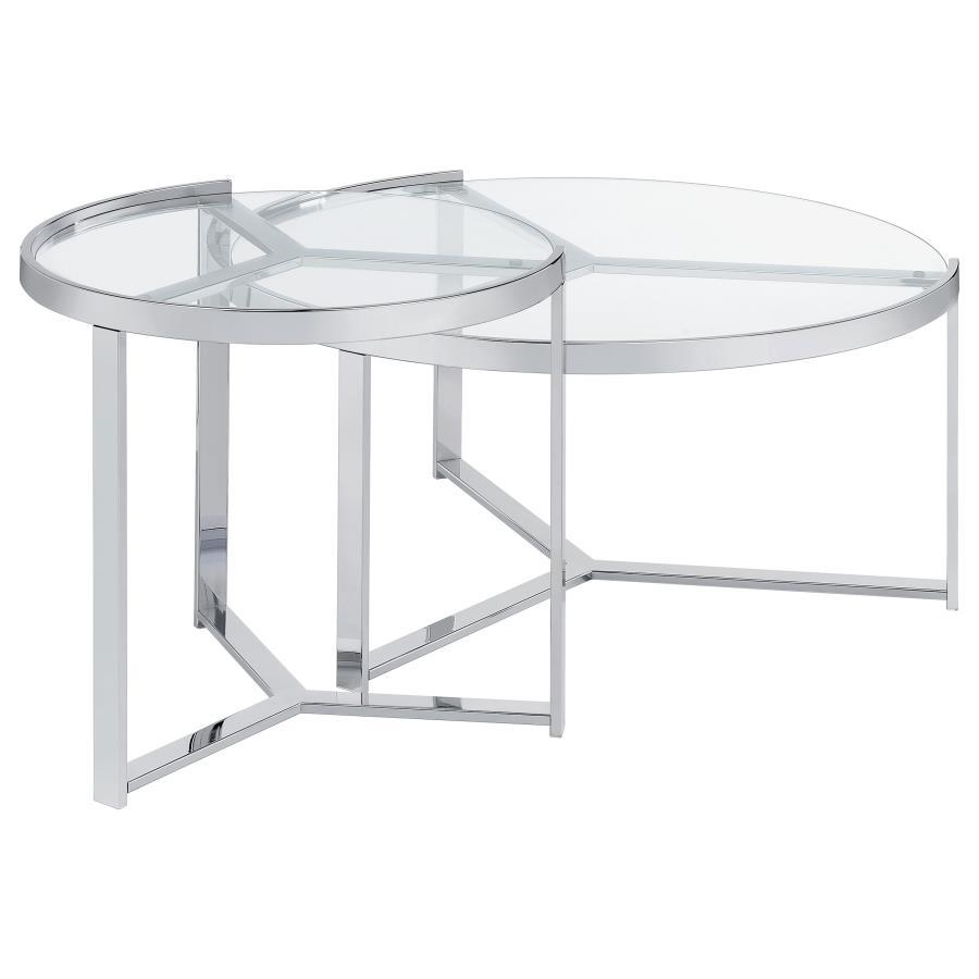 Delia - 2 Piece Round Glass Top Nesting Coffee Table by Coaster Fine Furniture | Bel Furniture
