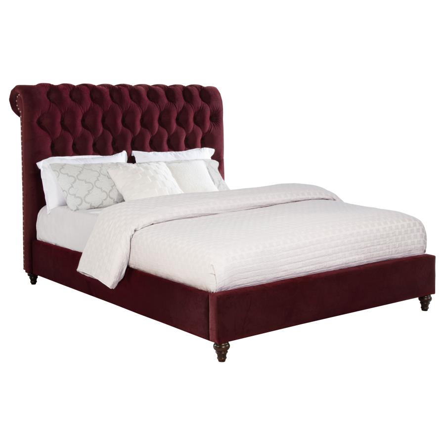 Devon 57-inch Upholstered Panel Bed Wine Red